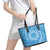 Tahitian Tiare Flower Leather Tote Bag Blue Polynesian Pattern