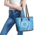 Tahitian Tiare Flower Leather Tote Bag Blue Polynesian Pattern