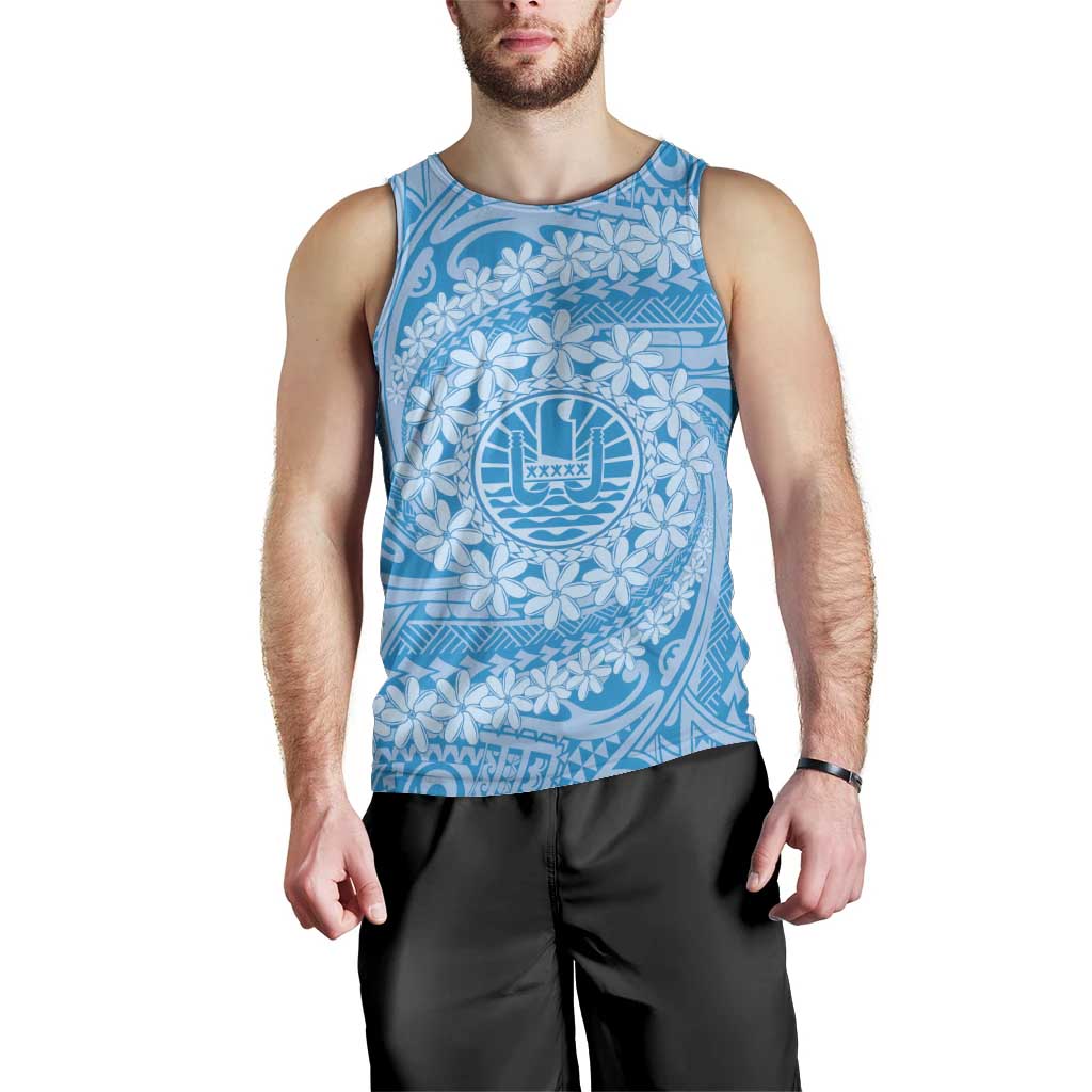 Tahitian Tiare Flower Men Tank Top Blue Polynesian Pattern