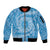 Tahitian Tiare Flower Sleeve Zip Bomber Jacket Blue Polynesian Pattern