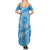 Tahitian Tiare Flower Summer Maxi Dress Blue Polynesian Pattern