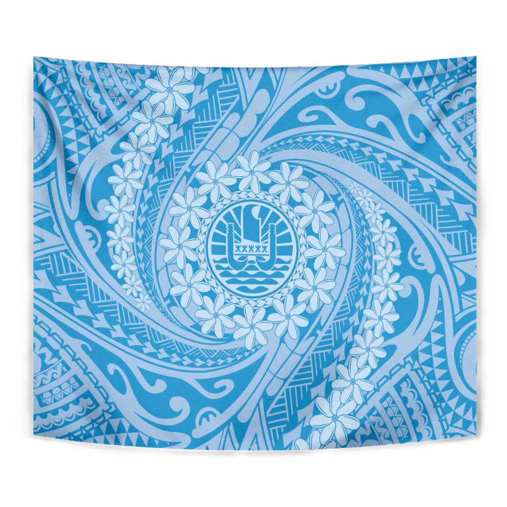 Tahitian Tiare Flower Tapestry Blue Polynesian Pattern