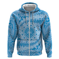 Tahitian Tiare Flower Zip Hoodie Blue Polynesian Pattern