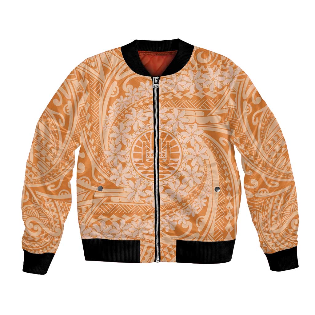 Tahitian Tiare Flower Bomber Jacket Gold Polynesian Pattern