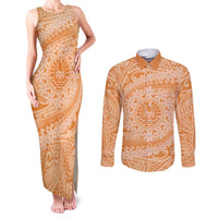 Tahitian Tiare Flower Couples Matching Tank Maxi Dress and Long Sleeve Button Shirt Gold Polynesian Pattern LT9 Gold - Polynesian Pride