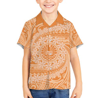 Tahitian Tiare Flower Family Matching Long Sleeve Bodycon Dress and Hawaiian Shirt Gold Polynesian Pattern LT9 Son's Shirt Gold - Polynesian Pride