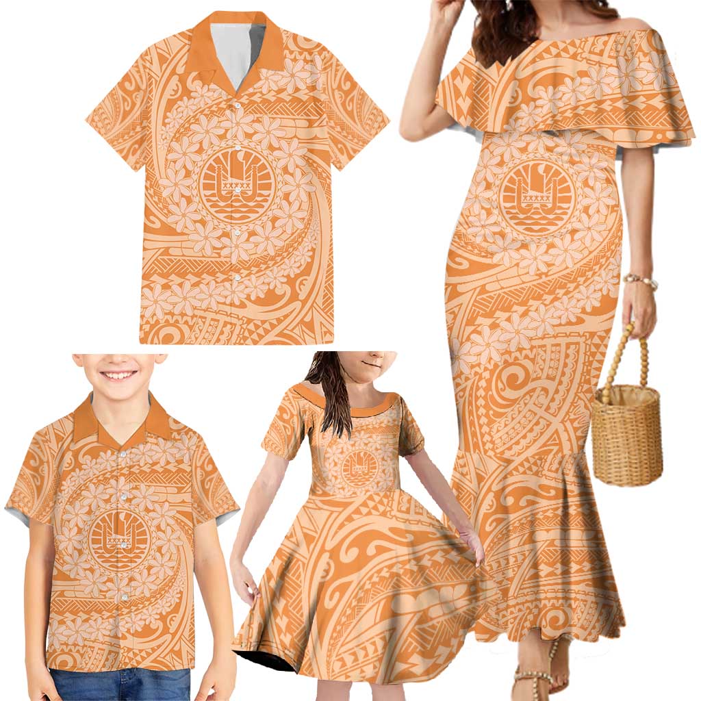Tahitian Tiare Flower Family Matching Mermaid Dress and Hawaiian Shirt Gold Polynesian Pattern LT9 - Polynesian Pride