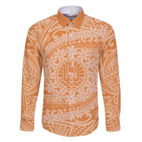 Tahitian Tiare Flower Family Matching Mermaid Dress and Hawaiian Shirt Gold Polynesian Pattern LT9 Dad's Shirt - Long Sleeve Gold - Polynesian Pride
