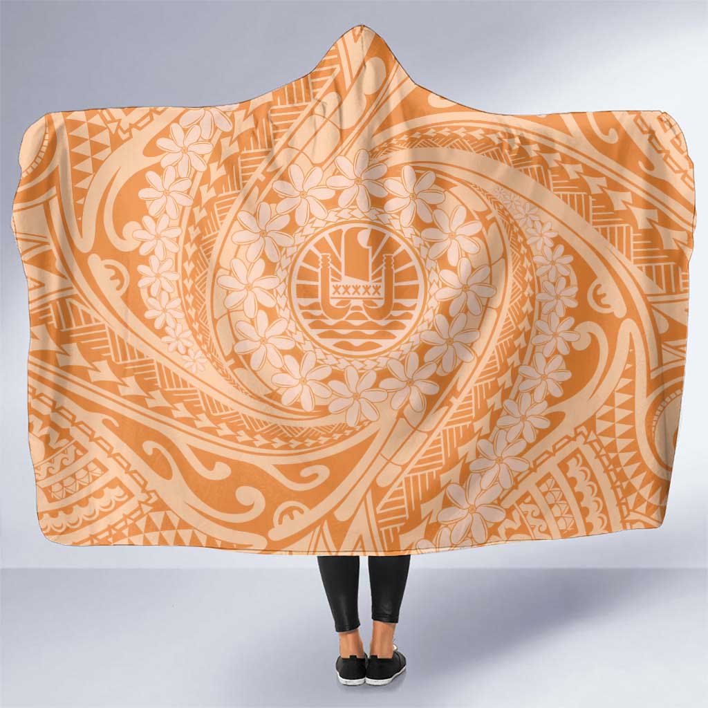 Tahitian Tiare Flower Hooded Blanket Gold Polynesian Pattern