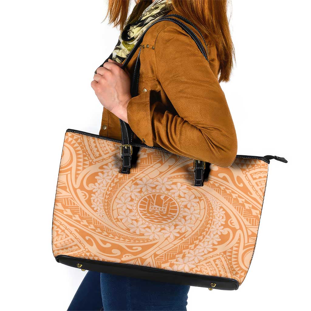 Tahitian Tiare Flower Leather Tote Bag Gold Polynesian Pattern