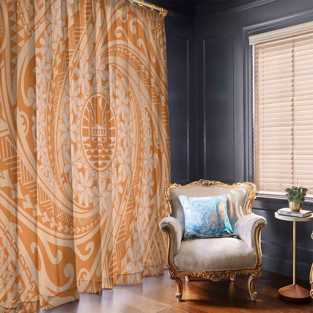 Tahitian Tiare Flower Window Curtain Gold Polynesian Pattern