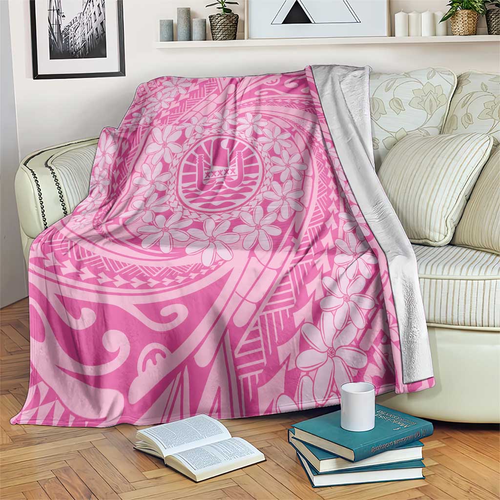 Tahitian Tiare Flower Blanket Pink Polynesian Pattern