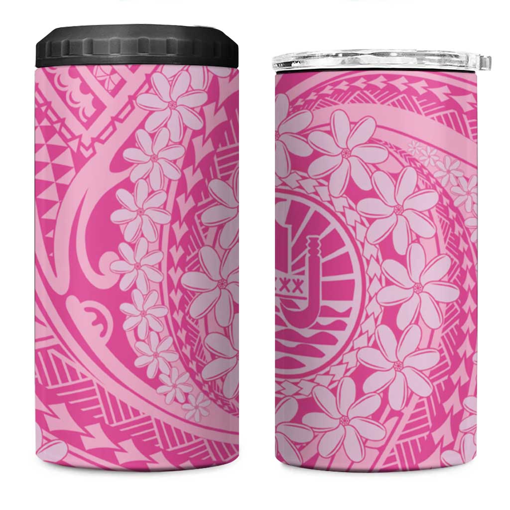 Tahitian Tiare Flower 4 in 1 Can Cooler Tumbler Pink Polynesian Pattern