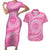 Tahitian Tiare Flower Couples Matching Short Sleeve Bodycon Dress and Hawaiian Shirt Pink Polynesian Pattern