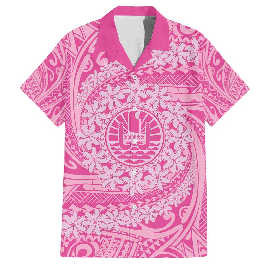 Tahitian Tiare Flower Family Matching Long Sleeve Bodycon Dress and Hawaiian Shirt Pink Polynesian Pattern LT9 Dad's Shirt - Short Sleeve Pink - Polynesian Pride