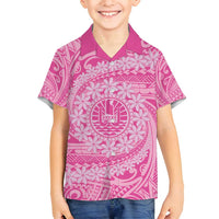 Tahitian Tiare Flower Family Matching Long Sleeve Bodycon Dress and Hawaiian Shirt Pink Polynesian Pattern LT9 Son's Shirt Pink - Polynesian Pride