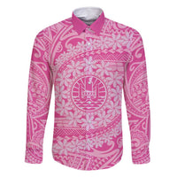 Tahitian Tiare Flower Family Matching Mermaid Dress and Hawaiian Shirt Pink Polynesian Pattern