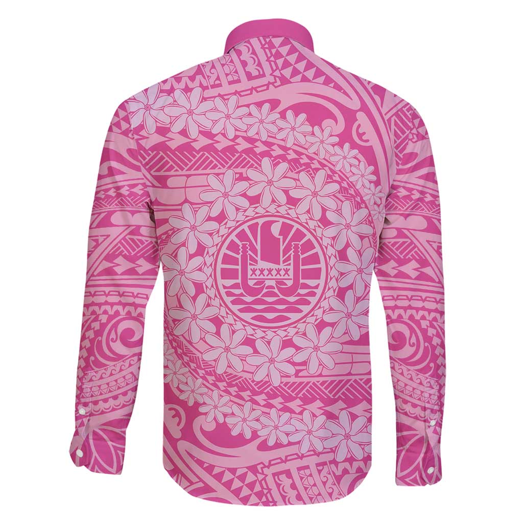 Tahitian Tiare Flower Family Matching Mermaid Dress and Hawaiian Shirt Pink Polynesian Pattern