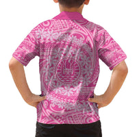 Tahitian Tiare Flower Family Matching Puletasi and Hawaiian Shirt Pink Polynesian Pattern