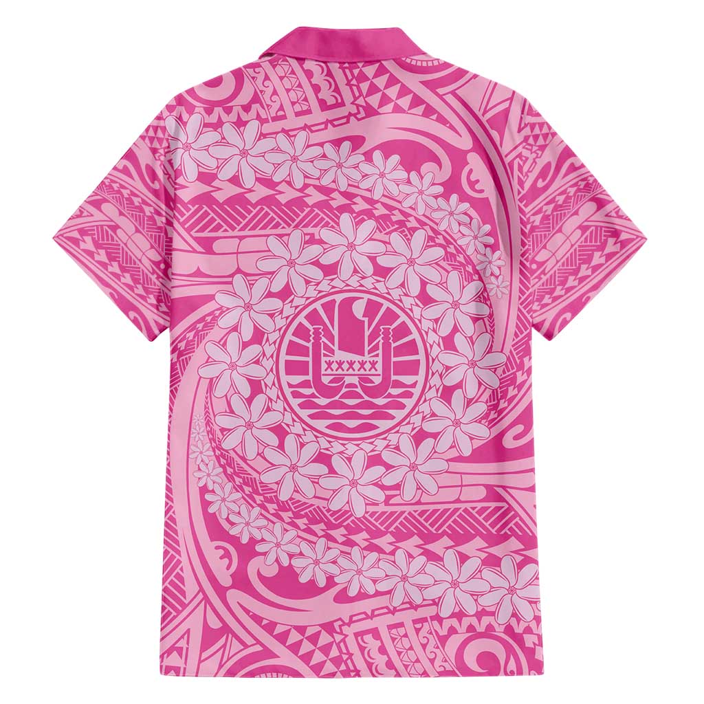 Tahitian Tiare Flower Family Matching Short Sleeve Bodycon Dress and Hawaiian Shirt Pink Polynesian Pattern LT9 - Polynesian Pride