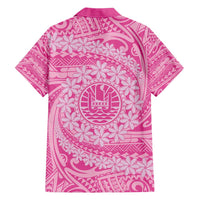 Tahitian Tiare Flower Family Matching Short Sleeve Bodycon Dress and Hawaiian Shirt Pink Polynesian Pattern LT9 - Polynesian Pride