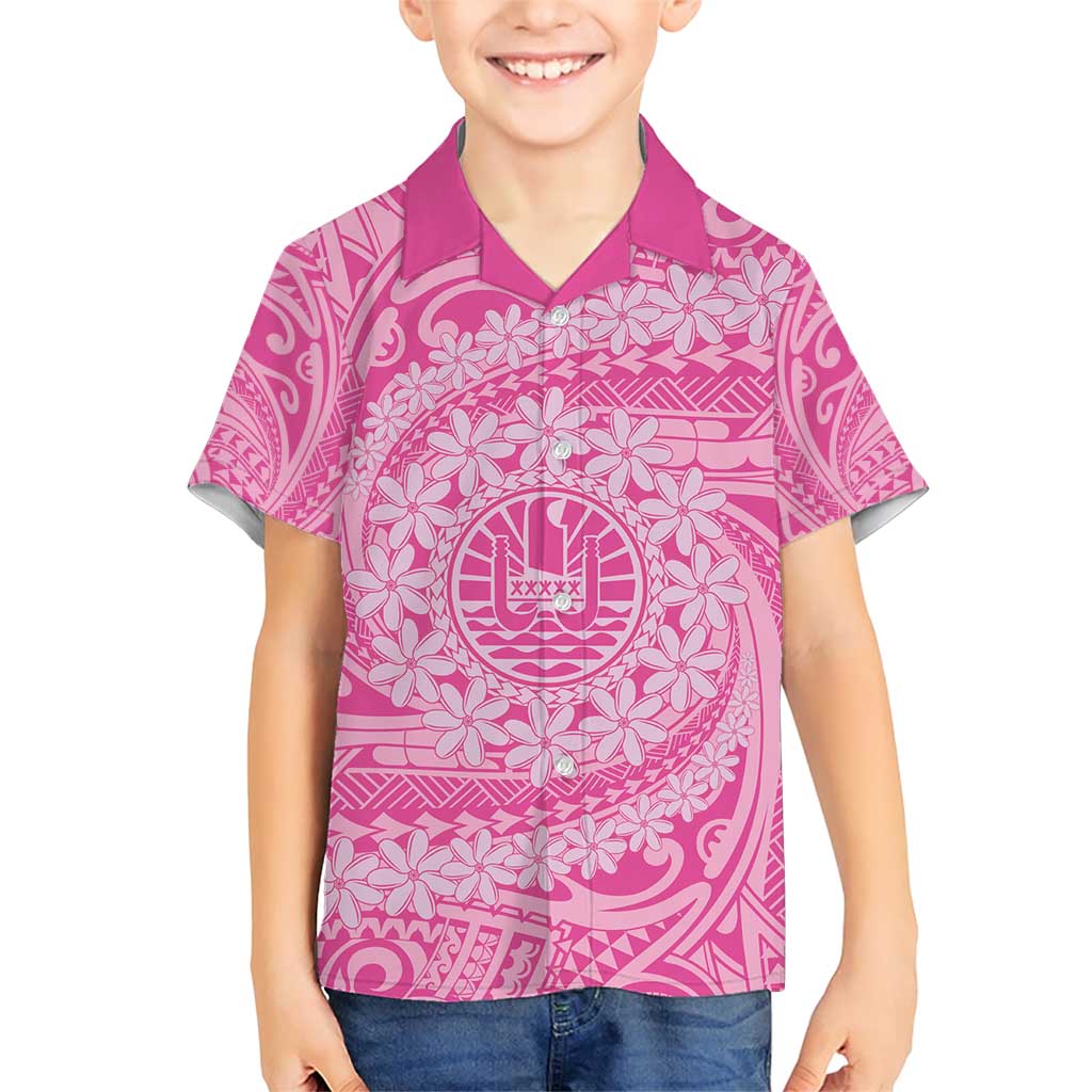 Tahitian Tiare Flower Family Matching Short Sleeve Bodycon Dress and Hawaiian Shirt Pink Polynesian Pattern LT9 Son's Shirt Pink - Polynesian Pride