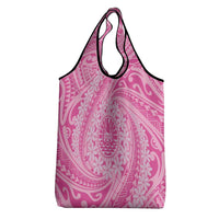 Tahitian Tiare Flower Grocery Bag Pink Polynesian Pattern