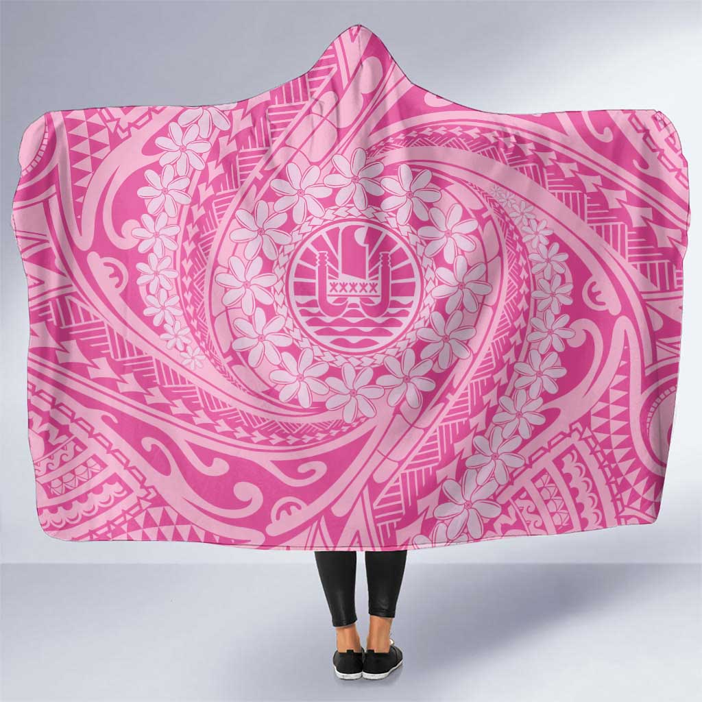 Tahitian Tiare Flower Hooded Blanket Pink Polynesian Pattern