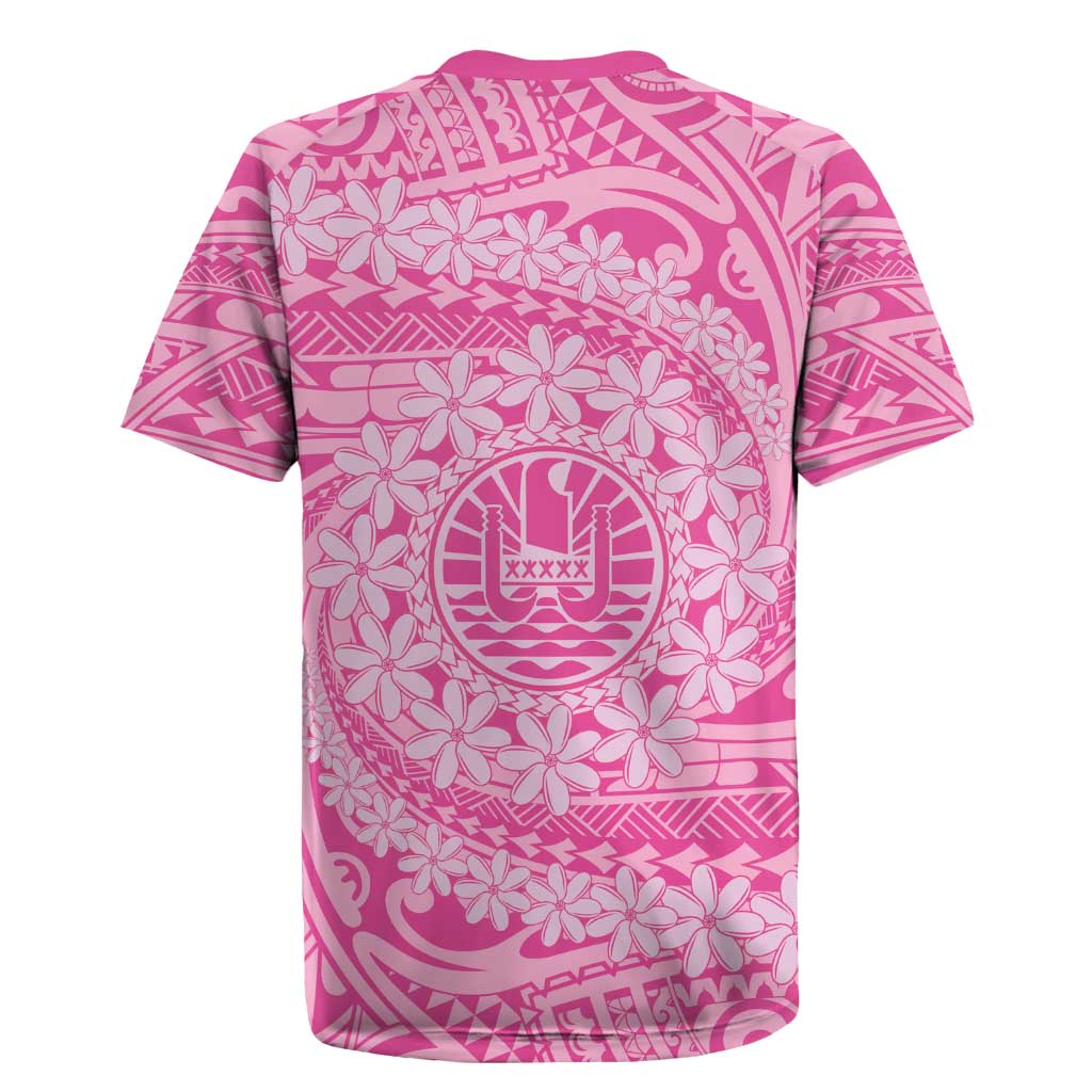 Tahitian Tiare Flower Rugby Jersey Pink Polynesian Pattern