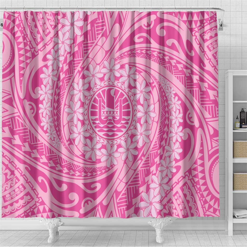 Tahitian Tiare Flower Shower Curtain Pink Polynesian Pattern