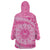 Tahitian Tiare Flower Wearable Blanket Hoodie Pink Polynesian Pattern