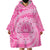 Tahitian Tiare Flower Wearable Blanket Hoodie Pink Polynesian Pattern