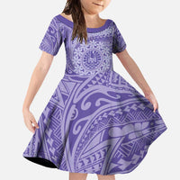 Tahitian Tiare Flower Family Matching Long Sleeve Bodycon Dress and Hawaiian Shirt Violet Polynesian Pattern LT9 Daughter's Dress Violet - Polynesian Pride