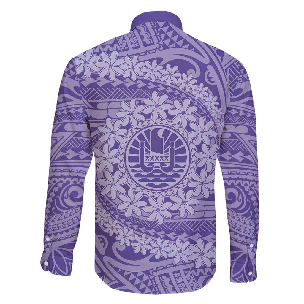 Tahitian Tiare Flower Family Matching Long Sleeve Bodycon Dress and Hawaiian Shirt Violet Polynesian Pattern LT9 - Polynesian Pride