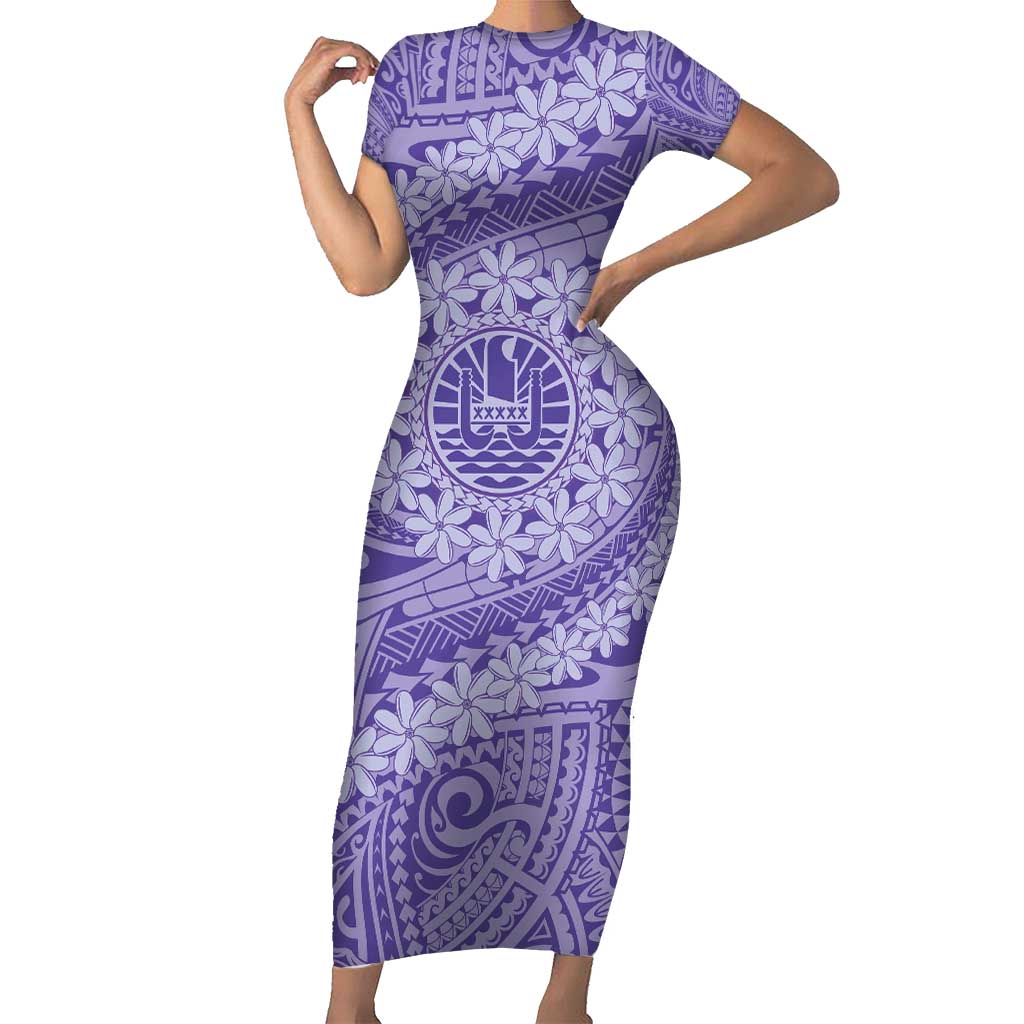 Tahitian Tiare Flower Family Matching Short Sleeve Bodycon Dress and Hawaiian Shirt Violet Polynesian Pattern LT9 Mom's Dress Violet - Polynesian Pride