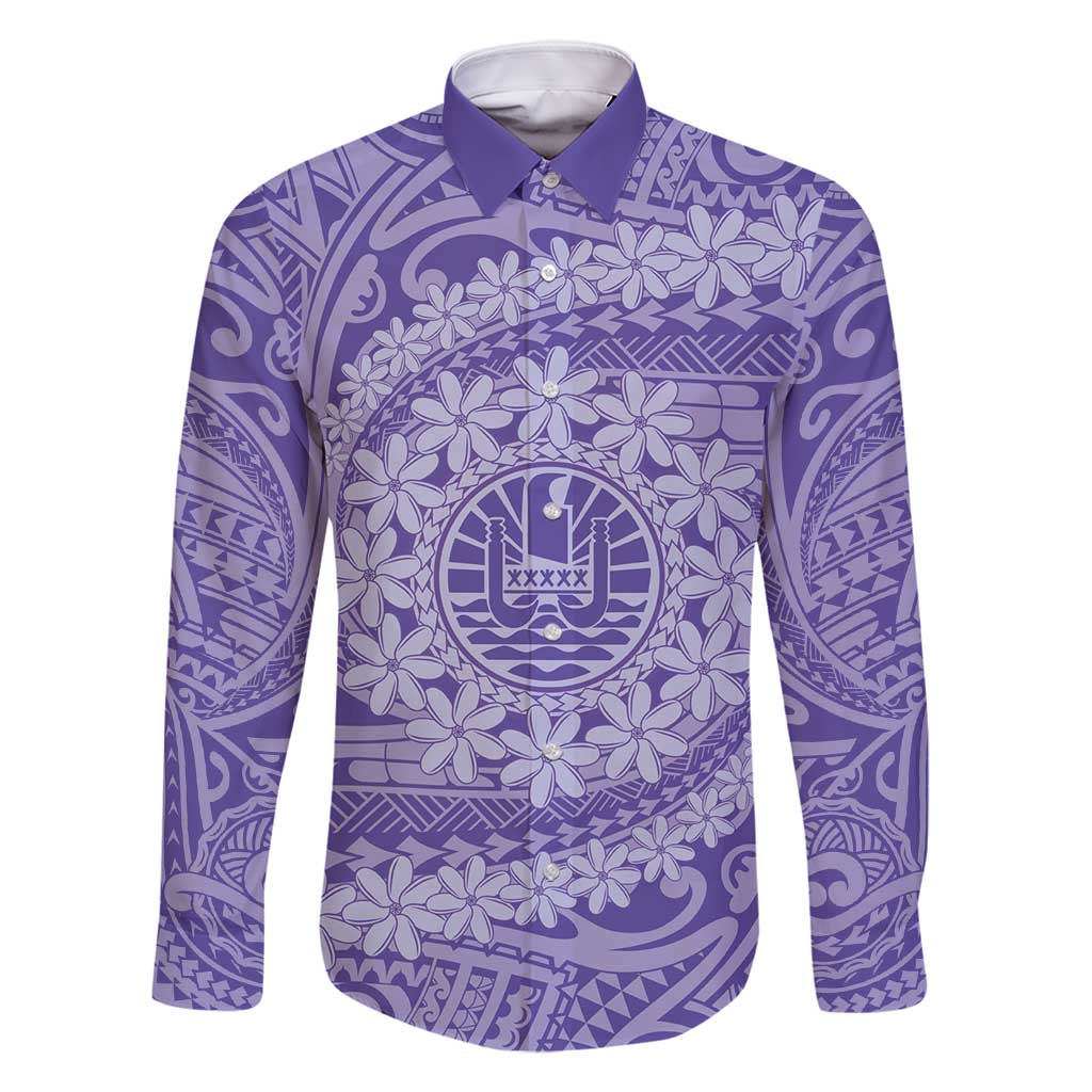 Tahitian Tiare Flower Family Matching Tank Maxi Dress and Hawaiian Shirt Violet Polynesian Pattern