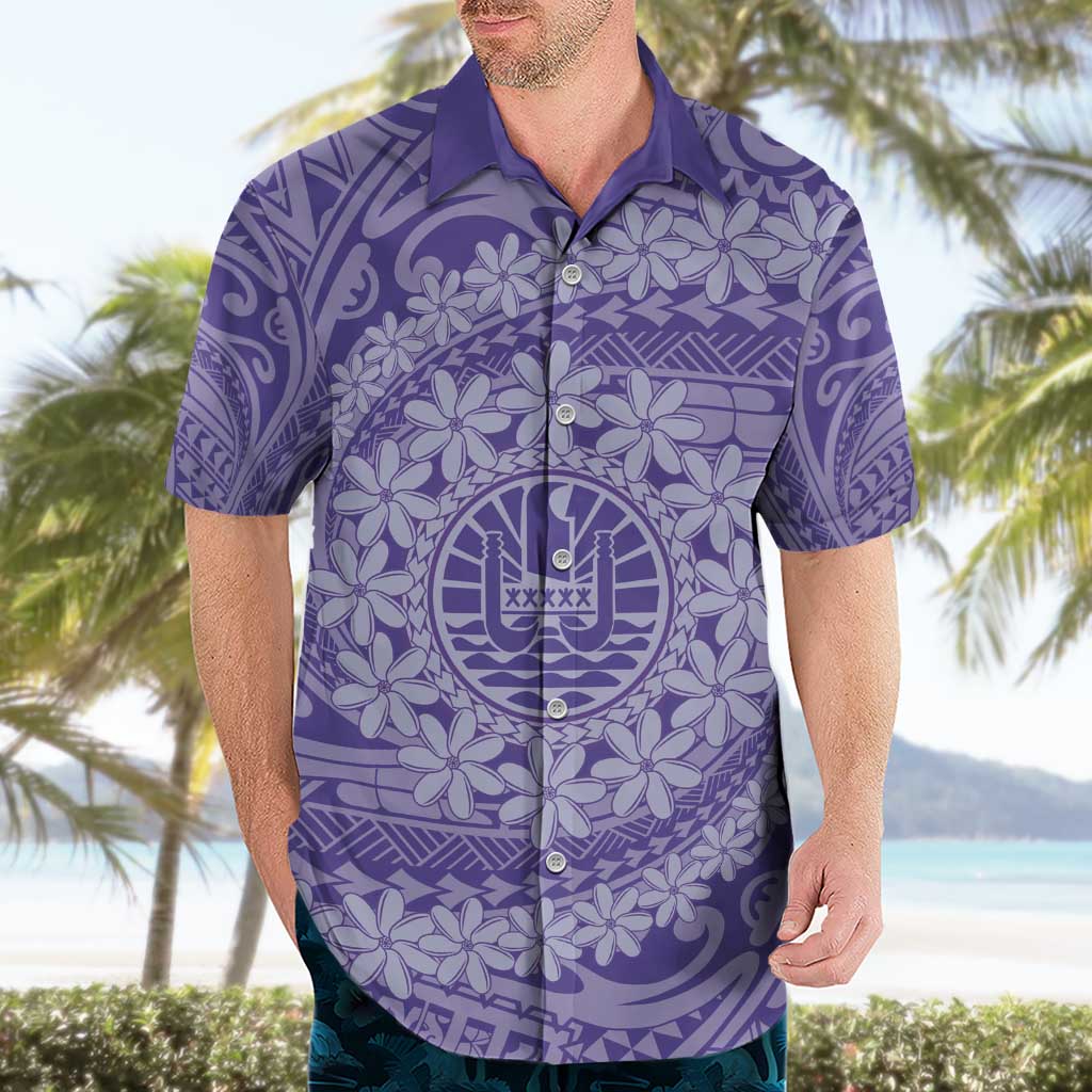 Tahitian Tiare Flower Hawaiian Shirt Violet Polynesian Pattern LT9 - Polynesian Pride