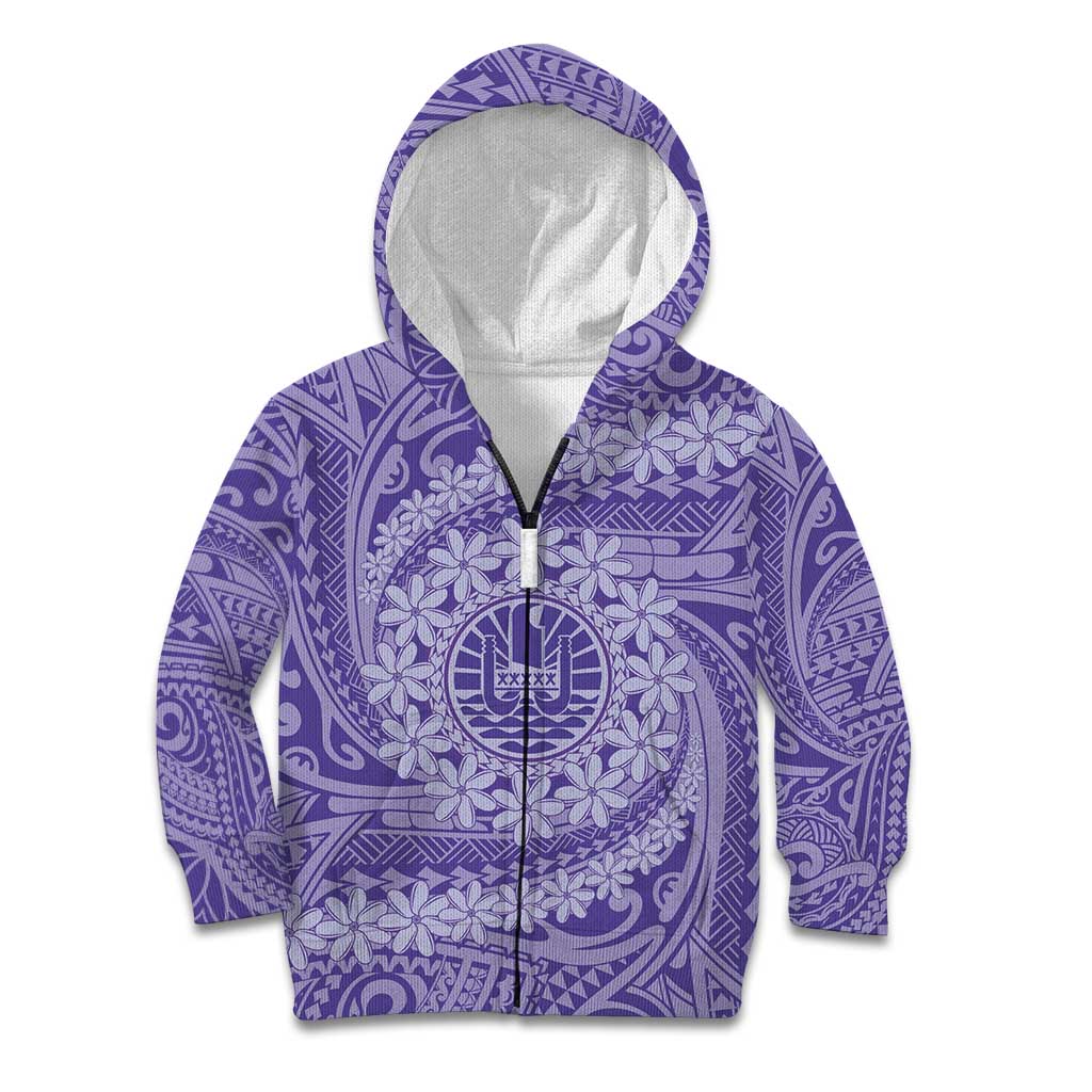Tahitian Tiare Flower Kid Hoodie Violet Polynesian Pattern