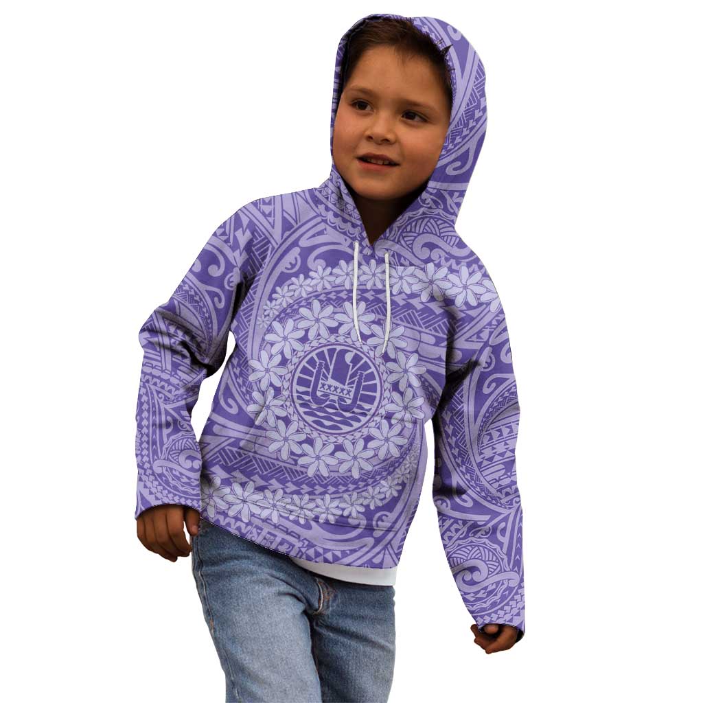 Tahitian Tiare Flower Kid Hoodie Violet Polynesian Pattern