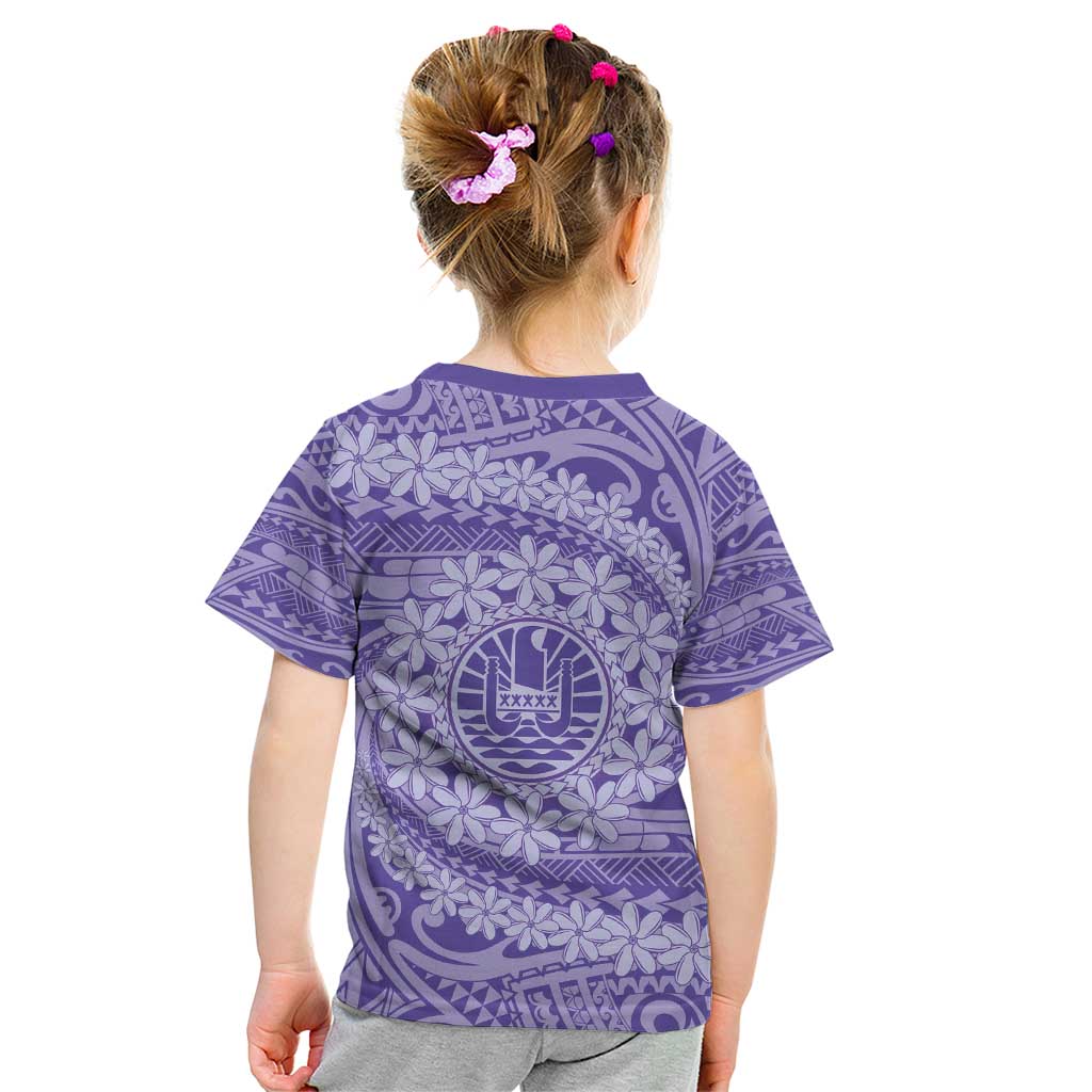 Tahitian Tiare Flower Kid T Shirt Violet Polynesian Pattern