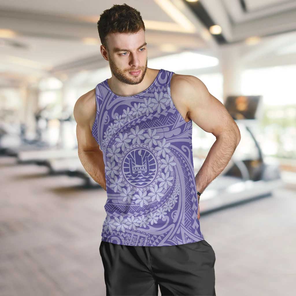 Tahitian Tiare Flower Men Tank Top Violet Polynesian Pattern