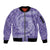 Tahitian Tiare Flower Sleeve Zip Bomber Jacket Violet Polynesian Pattern