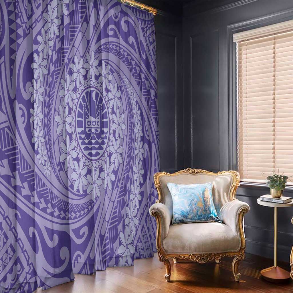 Tahitian Tiare Flower Window Curtain Violet Polynesian Pattern
