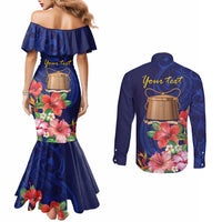 Personalised Tokelau Tropical Hibiscus Couples Matching Mermaid Dress and Long Sleeve Button Shirt With Polynesian Plumeria Tattoo
