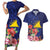 Personalised Tokelau Tropical Hibiscus Couples Matching Short Sleeve Bodycon Dress and Hawaiian Shirt With Polynesian Plumeria Tattoo