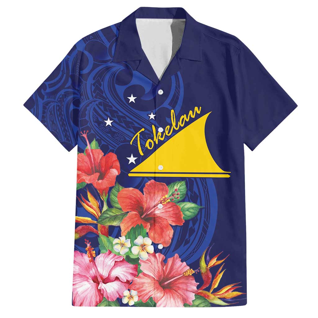 Personalised Tokelau Tropical Hibiscus Family Matching Long Sleeve Bodycon Dress and Hawaiian Shirt With Polynesian Plumeria Tattoo