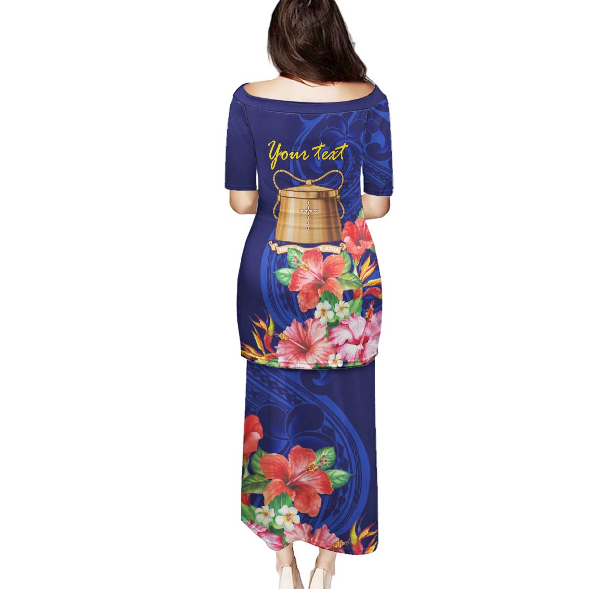 Personalised Tokelau Tropical Hibiscus Family Matching Puletasi and Hawaiian Shirt With Polynesian Plumeria Tattoo