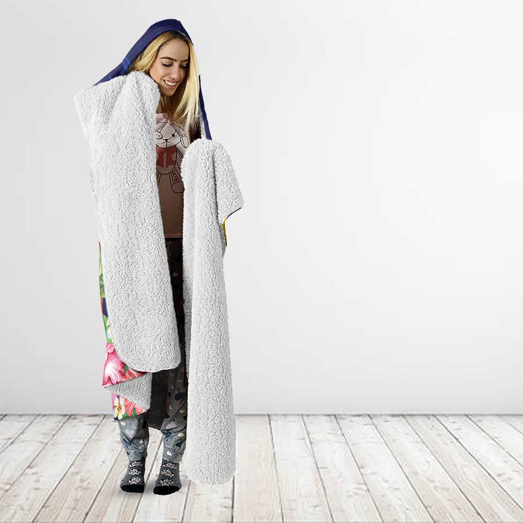 Personalised Tokelau Tropical Hibiscus Hooded Blanket With Polynesian Plumeria Tattoo