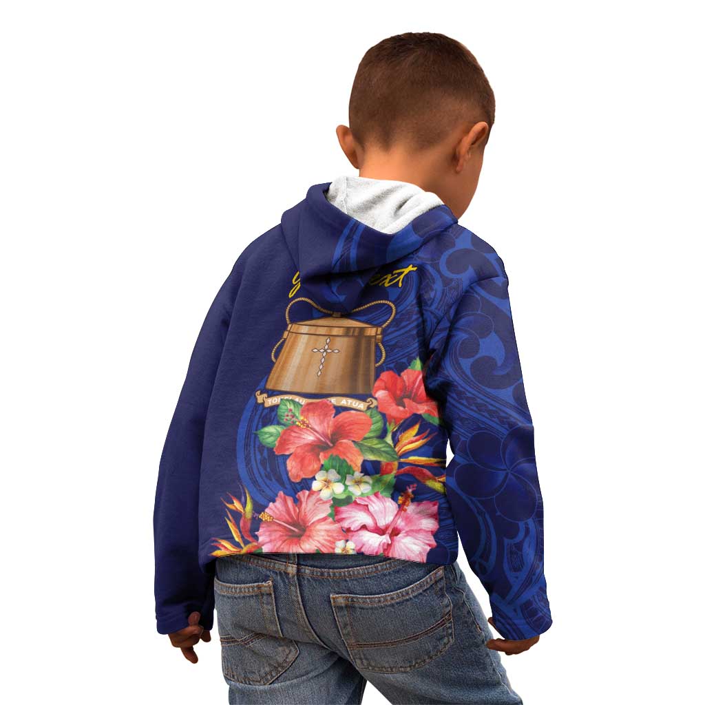 Personalised Tokelau Tropical Hibiscus Kid Hoodie With Polynesian Plumeria Tattoo