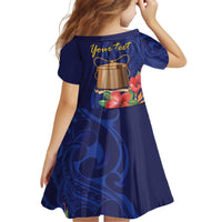 Personalised Tokelau Tropical Hibiscus Kid Short Sleeve Dress With Polynesian Plumeria Tattoo